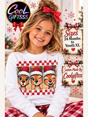 Holiday Funny Selfie Reindeer Photobooth T-shirt Christmas tee White 2T - XL New